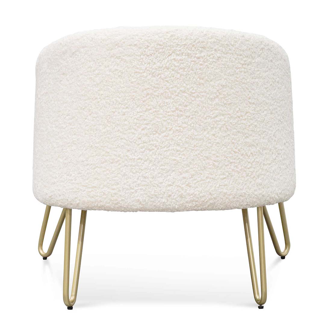 Armchair - Ivory White Synthetic Wool with Golden Legs