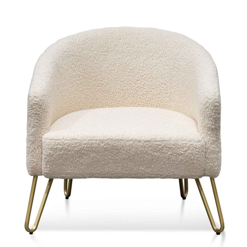 Armchair - Ivory White Synthetic Wool with Golden Legs