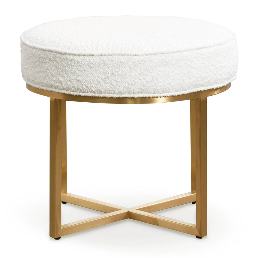Ivory White Boucle Ottoman - Brushed Gold Base