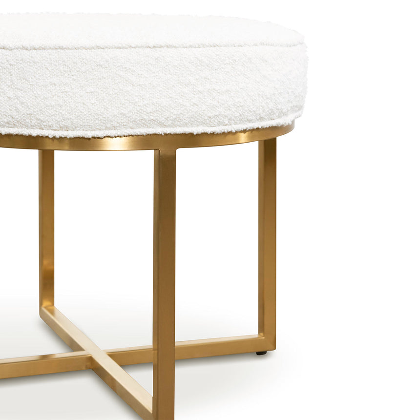 Ivory White Boucle Ottoman - Brushed Gold Base