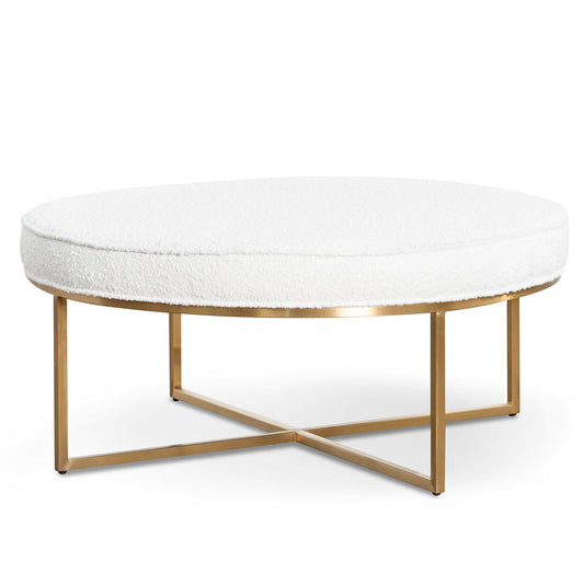 100cm Ivory White Boucle Ottoman - Brushed Gold Base