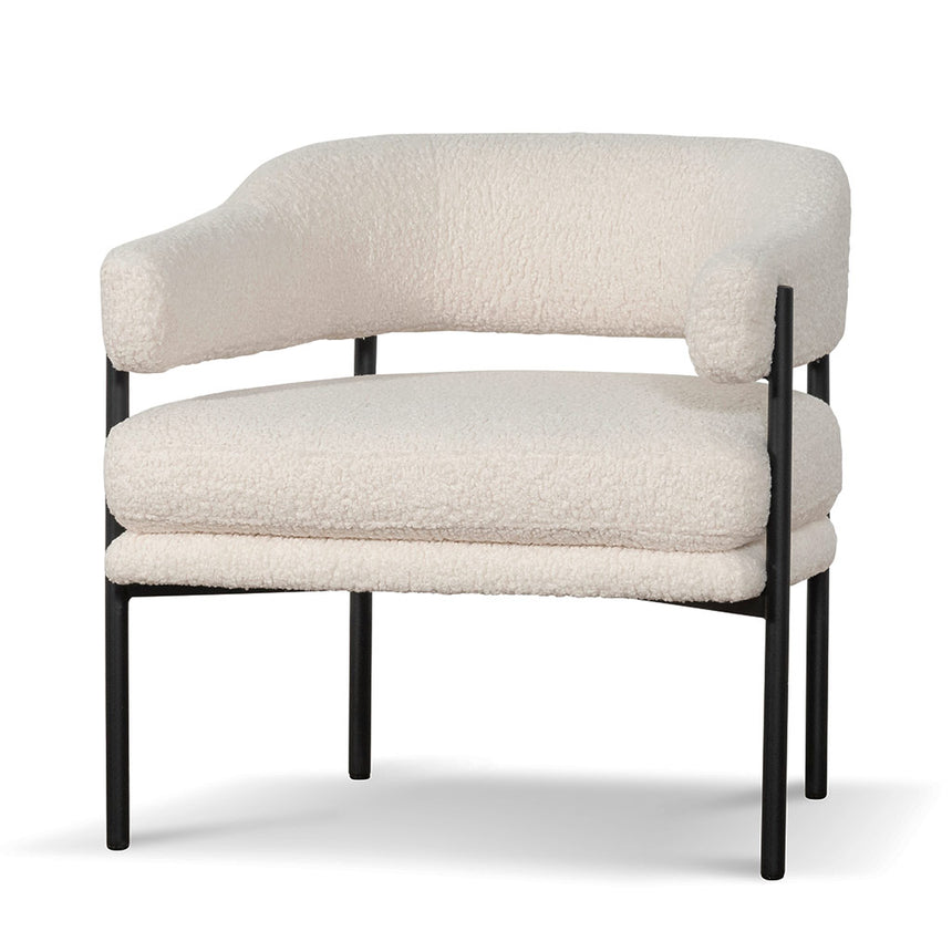 Ivory White Boucle Armchair - Black Legs
