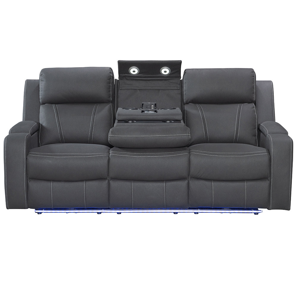 Leman 3-Seater Fabric Recliner Lounge - Black
