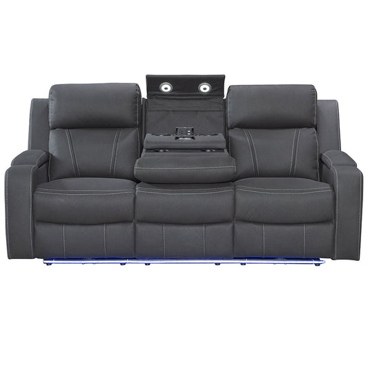 Leman 3-Seater Fabric Recliner Lounge - Black