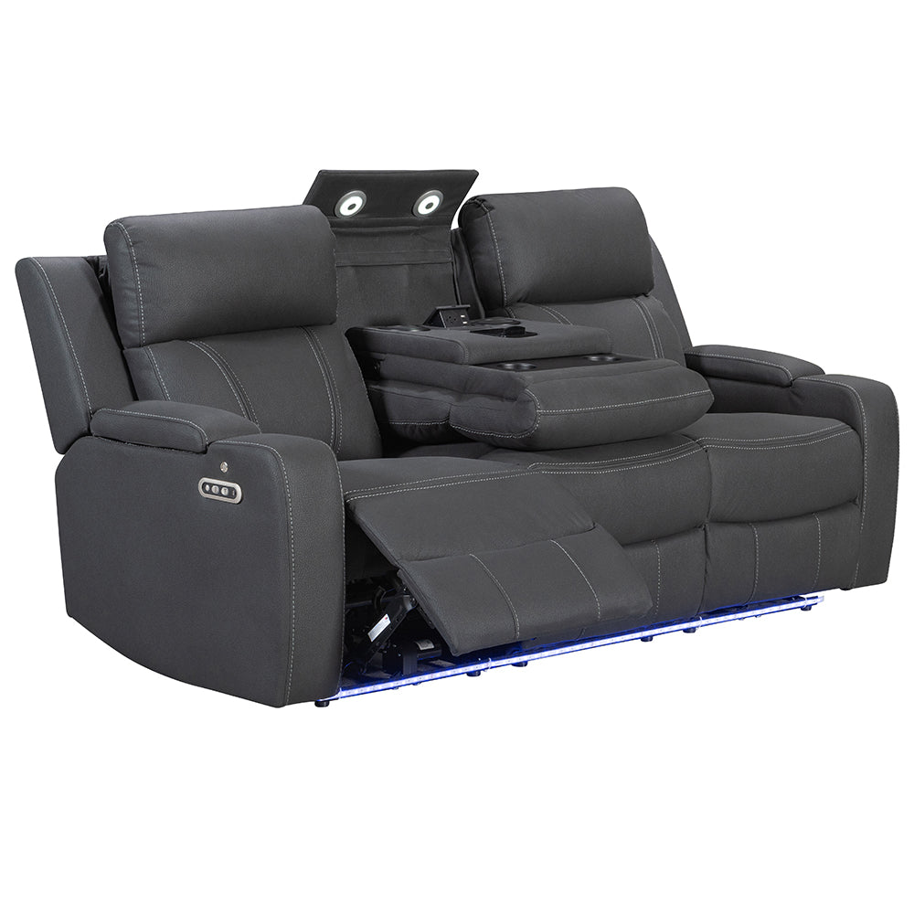 Leman 3-Seater Fabric Recliner Lounge - Black