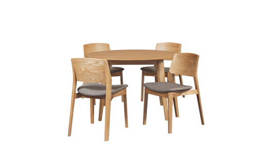 Delphine Round Table with 4 Chairs Dining Set - Oak