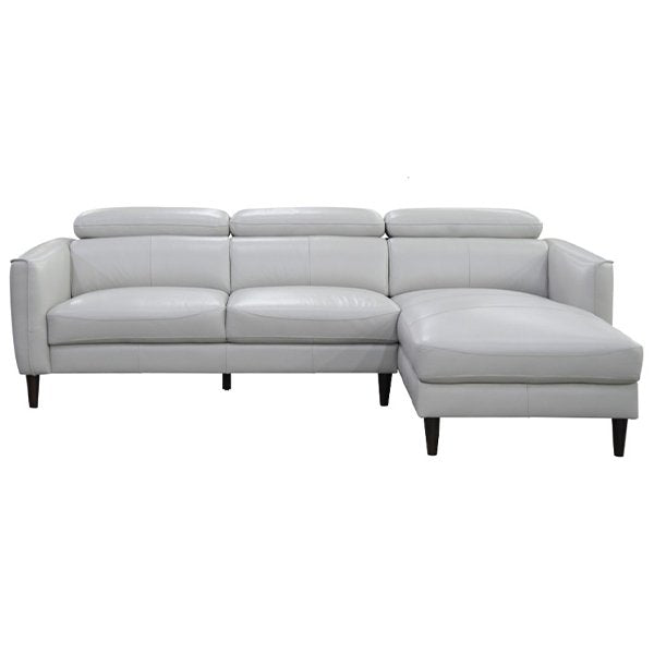 Grafton 3 Seater Leather Sofa with RHF Chaise - Silver