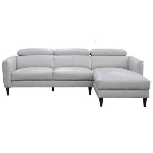 Grafton 3 Seater Leather Sofa with RHF Chaise - Silver