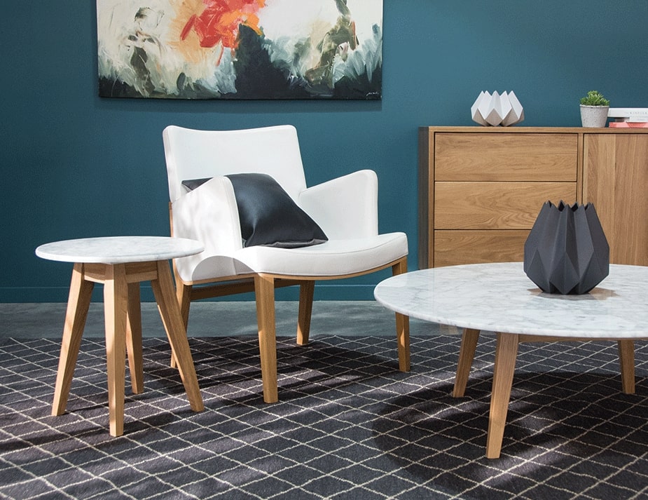 Copenhagen Round Side Table - Marble Top/Solid Oak Legs
