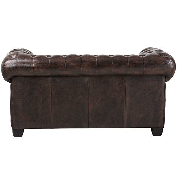 Max Chesterfield 2 Seater Leather Sofa - Leather Antique Brown