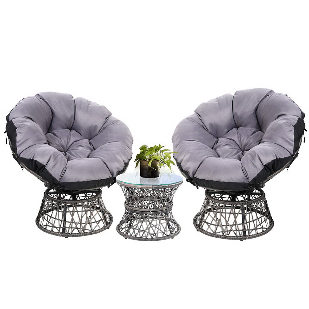 Gardeon Outdoor Lounge Setting Papasan Chairs Table Patio Furniture Wicker Grey