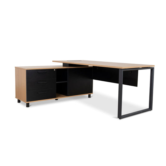 1.8m Executive Desk Left Return with Black Legs - Natural