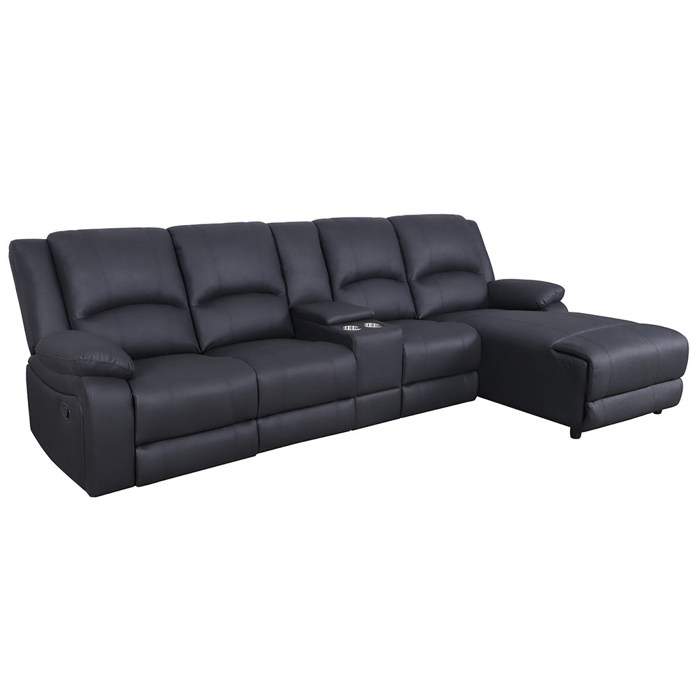 Oberon Rhino Fabric Recliner RHF Chaise Sofa 3 Seater - Onyx