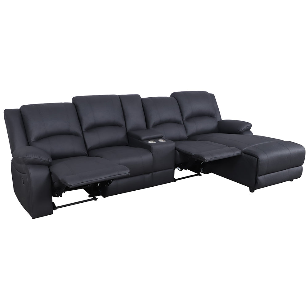 Oberon Rhino Fabric Recliner RHF Chaise Sofa 3 Seater - Onyx