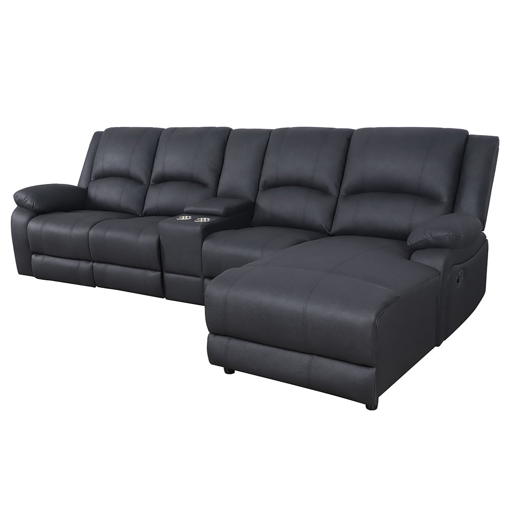 Oberon Rhino Fabric Recliner RHF Chaise Sofa 3 Seater - Onyx