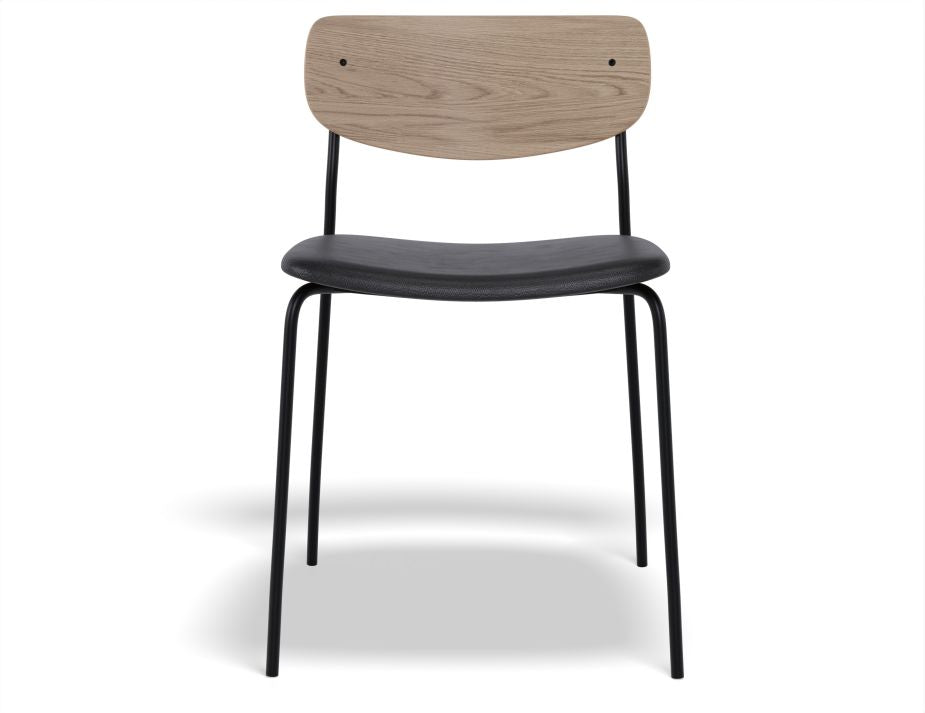 Rylie Chair - Padded Seat with Natural Backrest - Black Vegan Leather Seat