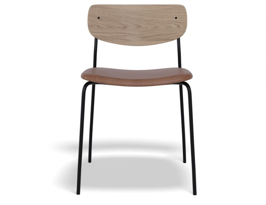 Rylie Chair - Padded Seat with Natural Backrest - Tan Vintage Vegan Leather Seat