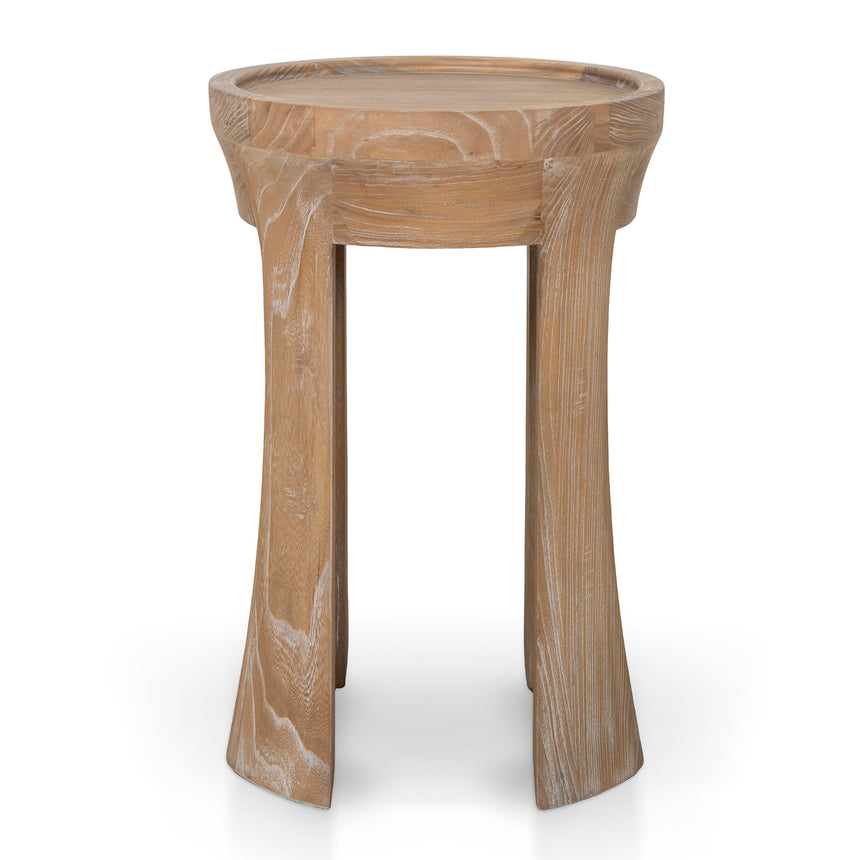 34.5cm Round Side Table - Dark Natural