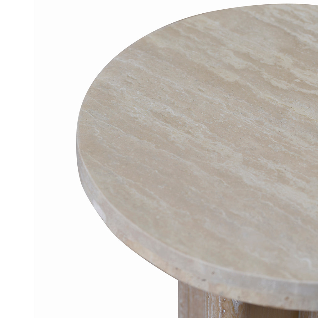 CST8665-NI Travertine Marble Round Side Table - White Wash