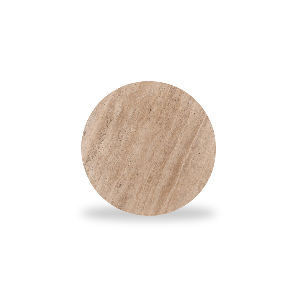 CST8723-RB 45cm Travertine Top Round Side Table - Walnut