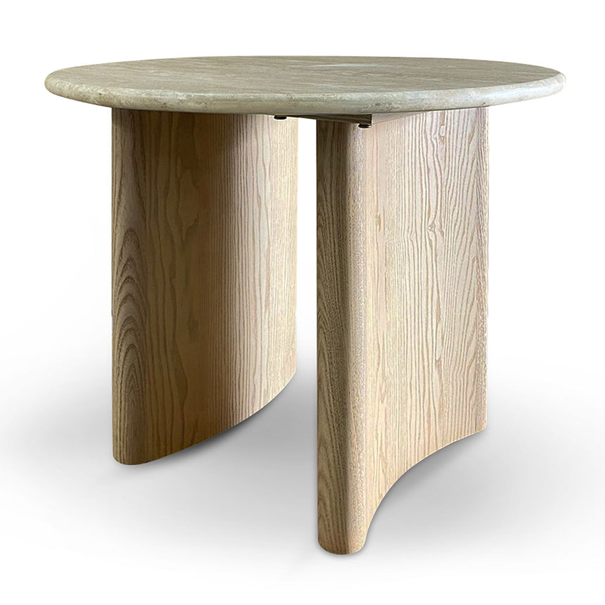 60cm Travertine Top Side Table - Crème Ash