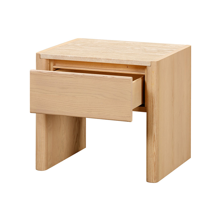 55cm Travertine Top Bedside Table - Creme Ash