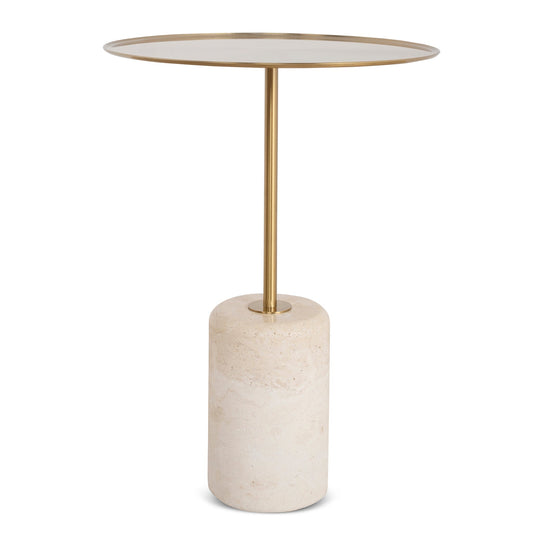CST8795-NY 45cm Brushed Gold Side Table - Travertine