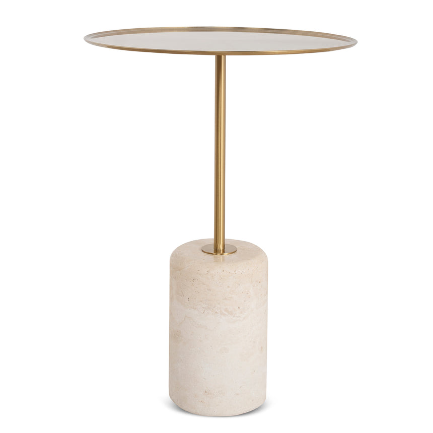 45cm Brushed Gold Side Table - Travertine