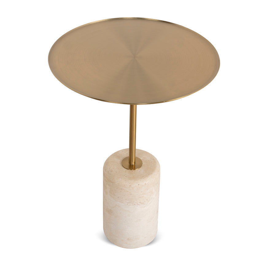 45cm Brushed Gold Side Table - Travertine