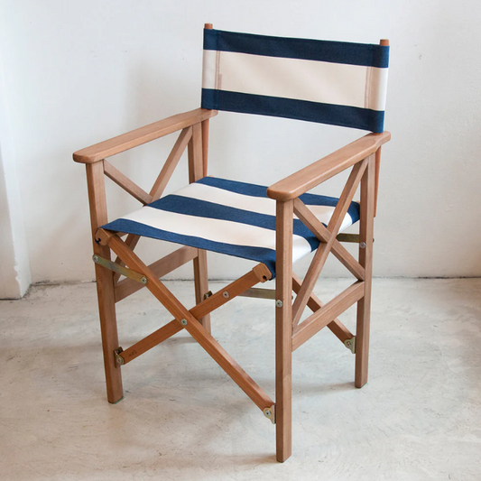 Directors Chair Teak Synthetic Navy/Cream