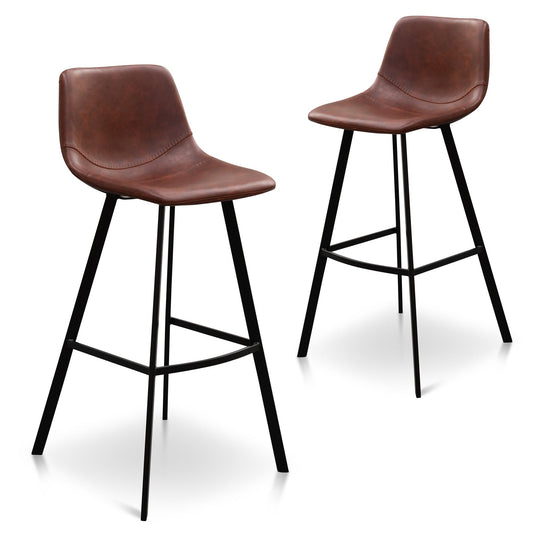Set of 2 - Duke 80cm Bar Stool - Cinnamon Brown PU Leather - Last Set