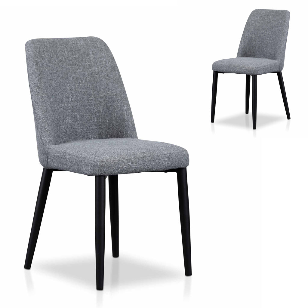 Set of 2 - Emmitt Fabric Dining Chair - Pebble Grey in Black Legs