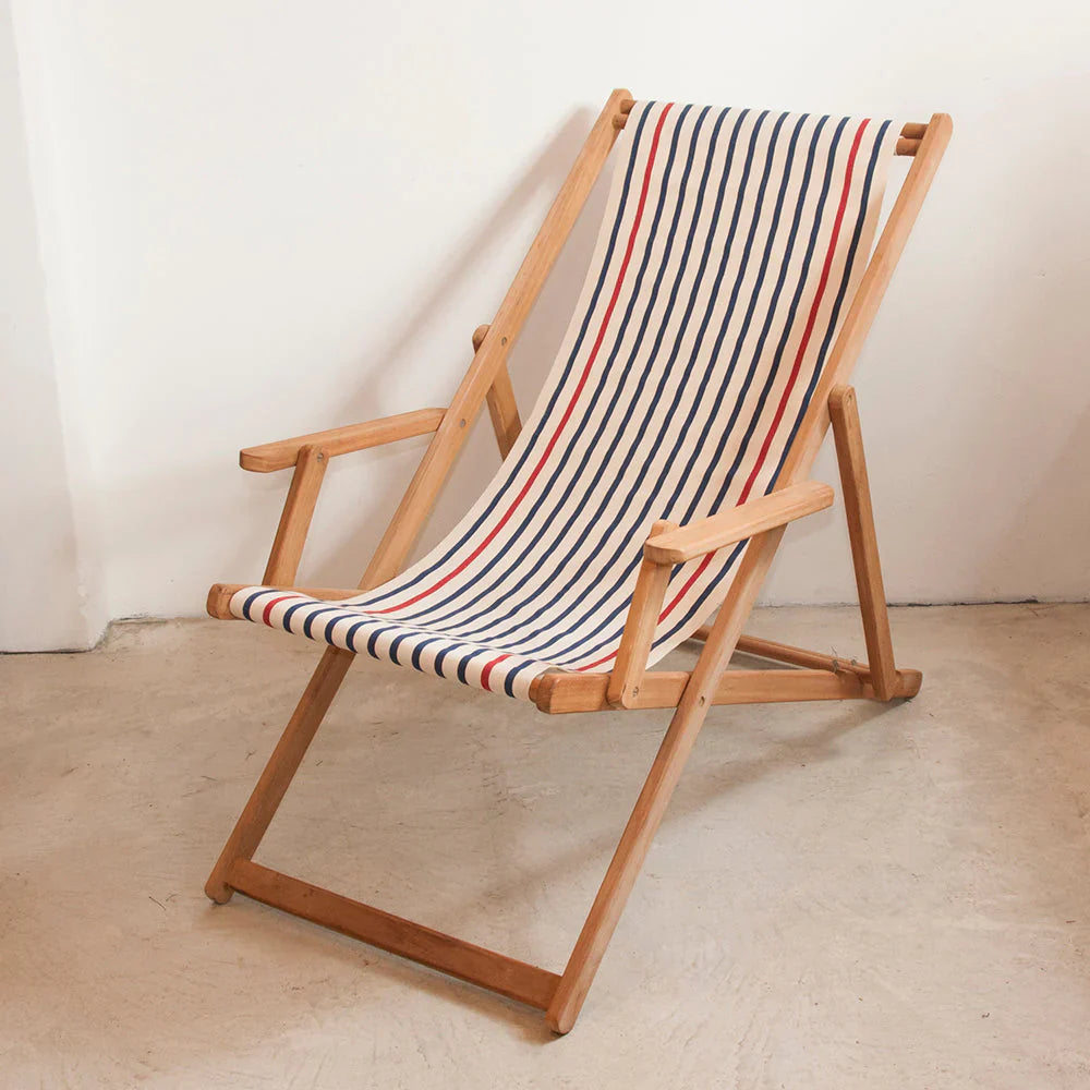 Deckchair with Arms Cotton Sling - Teak