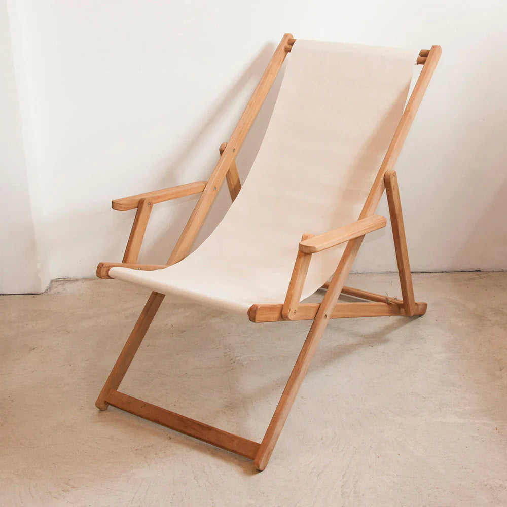 Deckchair with Arms Cotton Sling - Teak