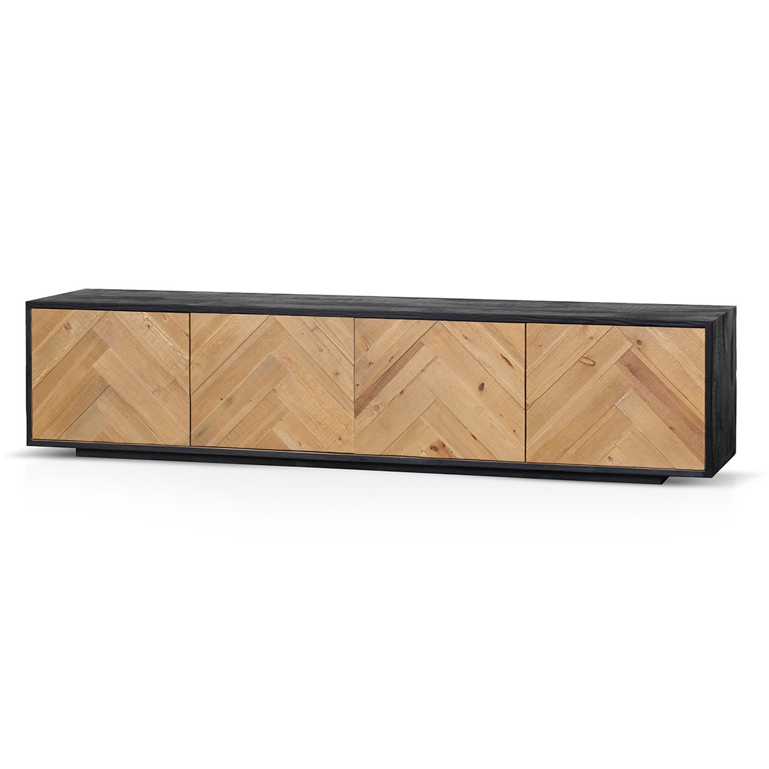 2.1m Wooden TV Entertainment Unit - Natural - Rustic Black