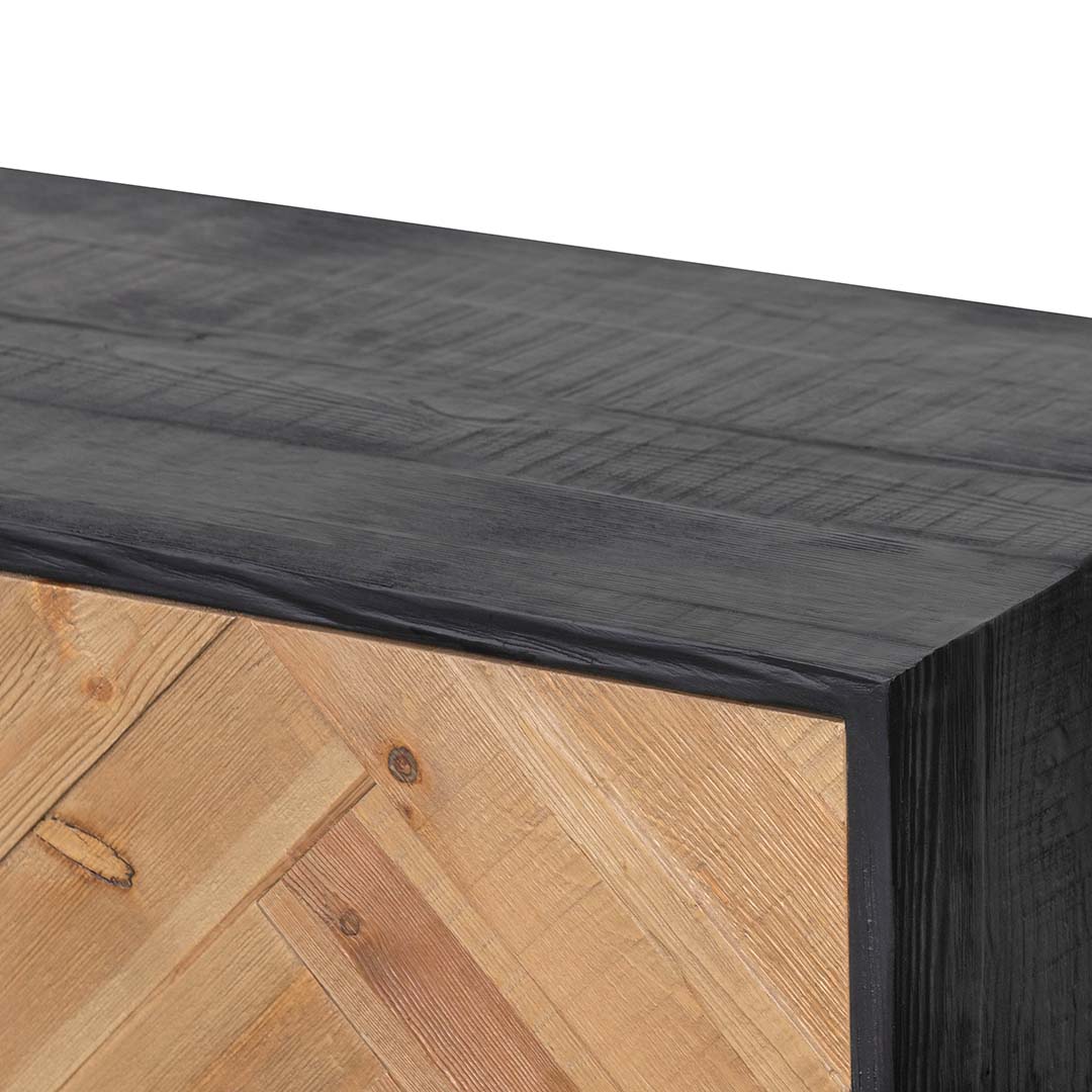 2.1m Wooden TV Entertainment Unit - Natural - Rustic Black