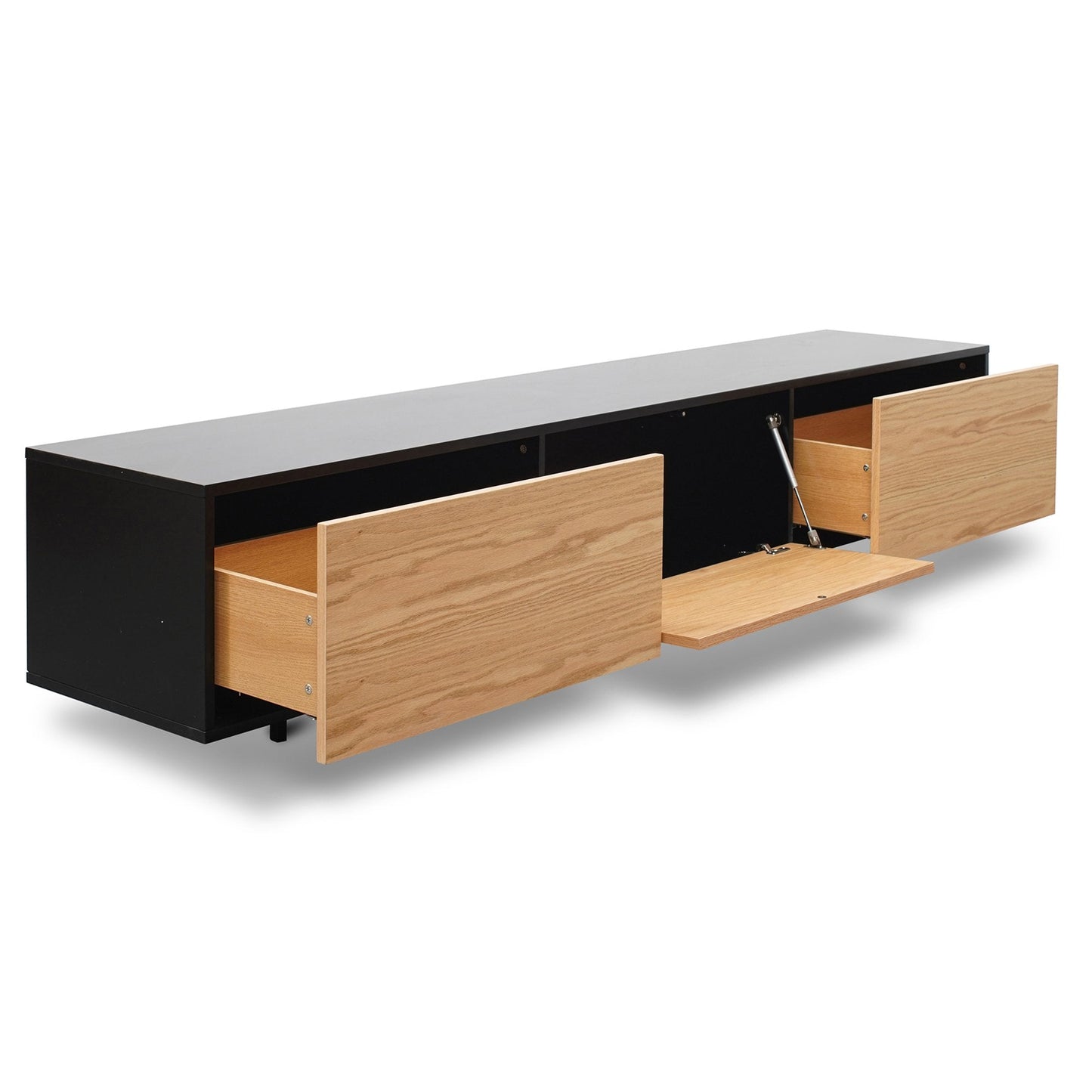 2.3m TV Unit - Black with Natural Drawers