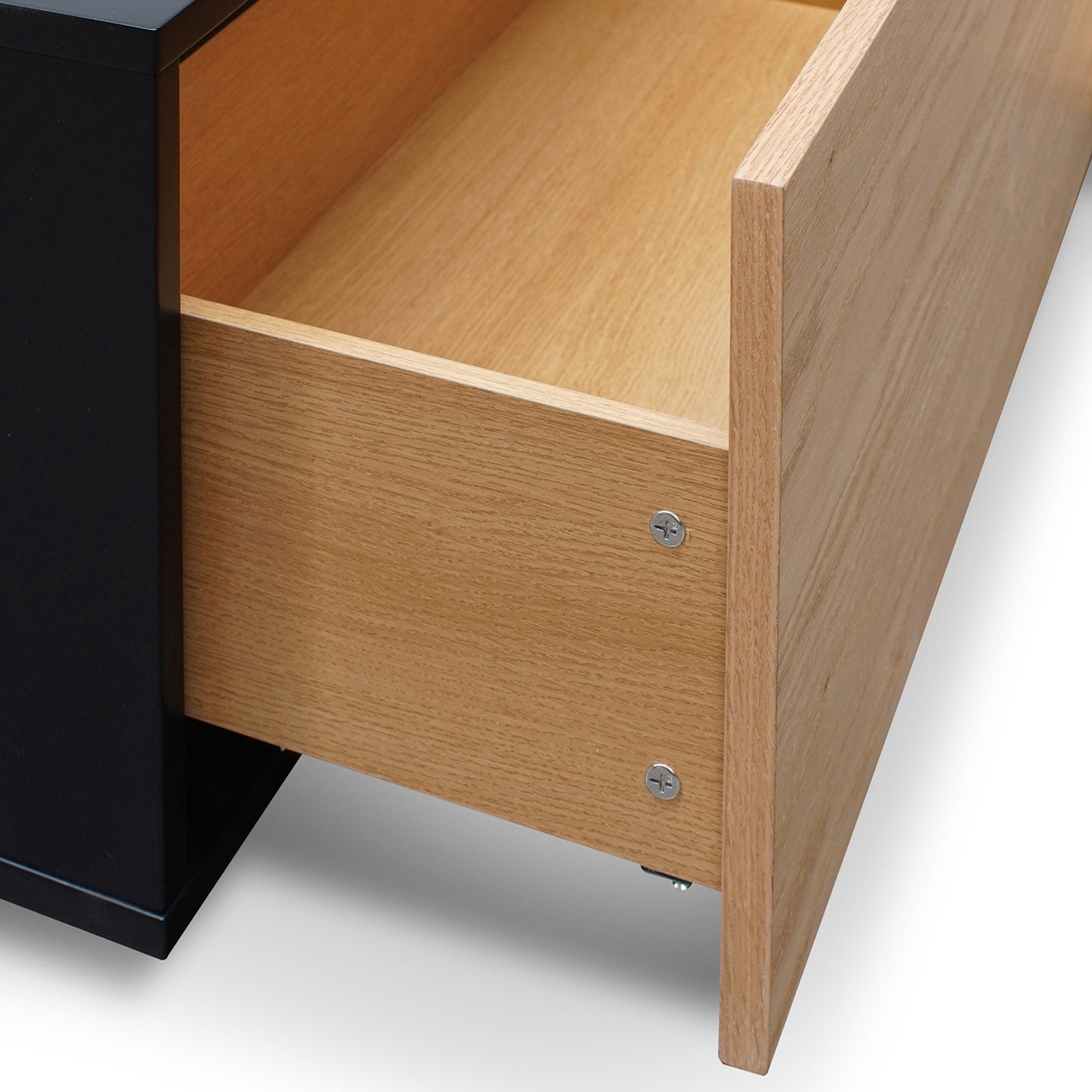 2.3m TV Unit - Black with Natural Drawers