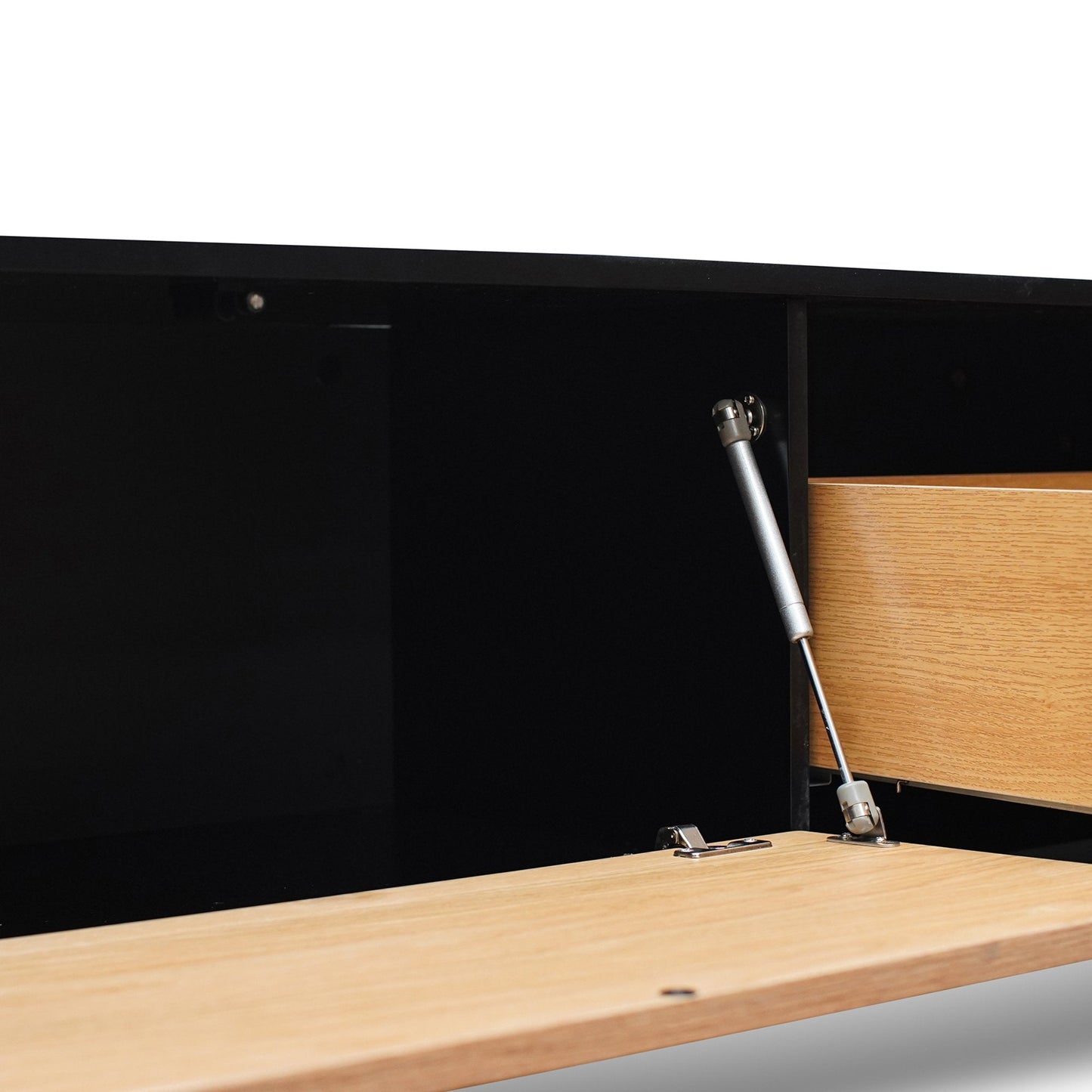 2.3m TV Unit - Black with Natural Drawers