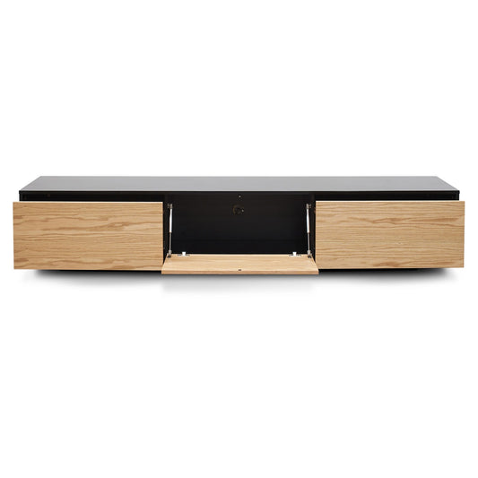 2.3m TV Unit - Black with Natural Drawers