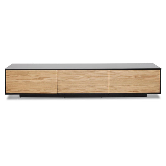 2.3m TV Unit - Black with Natural Drawers