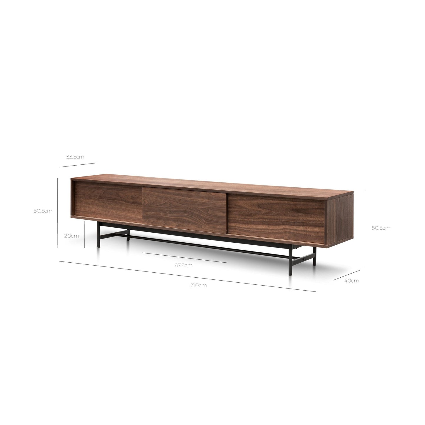 2.1m Walnut Wooden TV Entertainment Unit - Black Legs