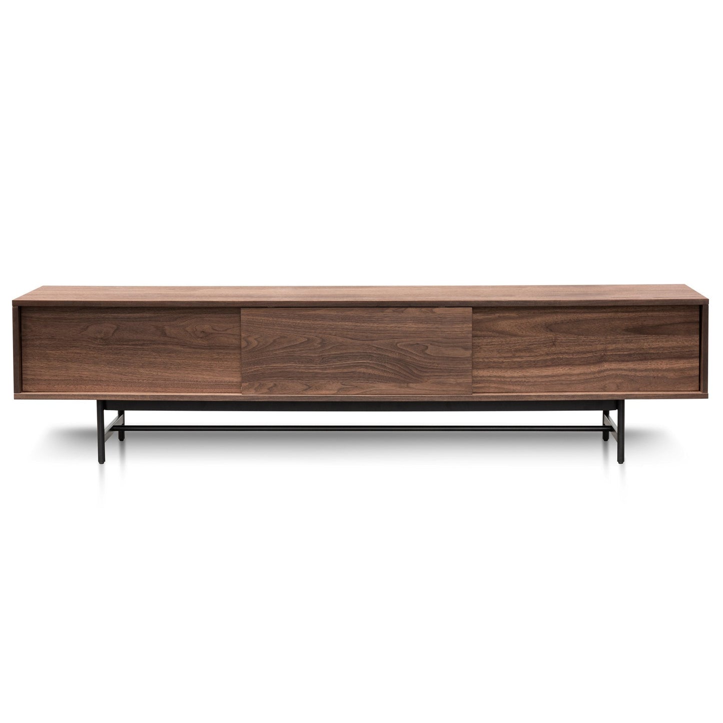 2.1m Walnut Wooden TV Entertainment Unit - Black Legs