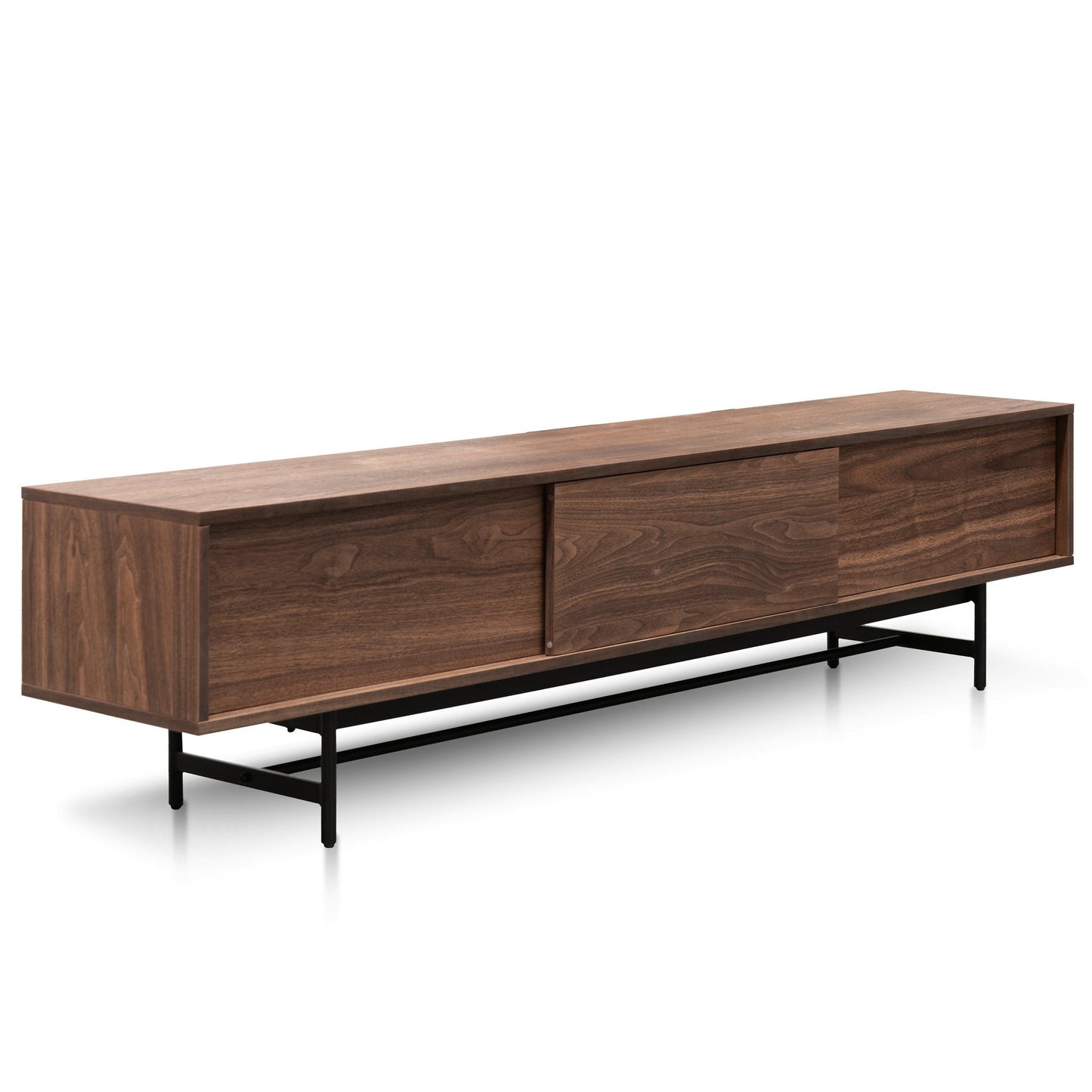 2.1m Walnut Wooden TV Entertainment Unit - Black Legs