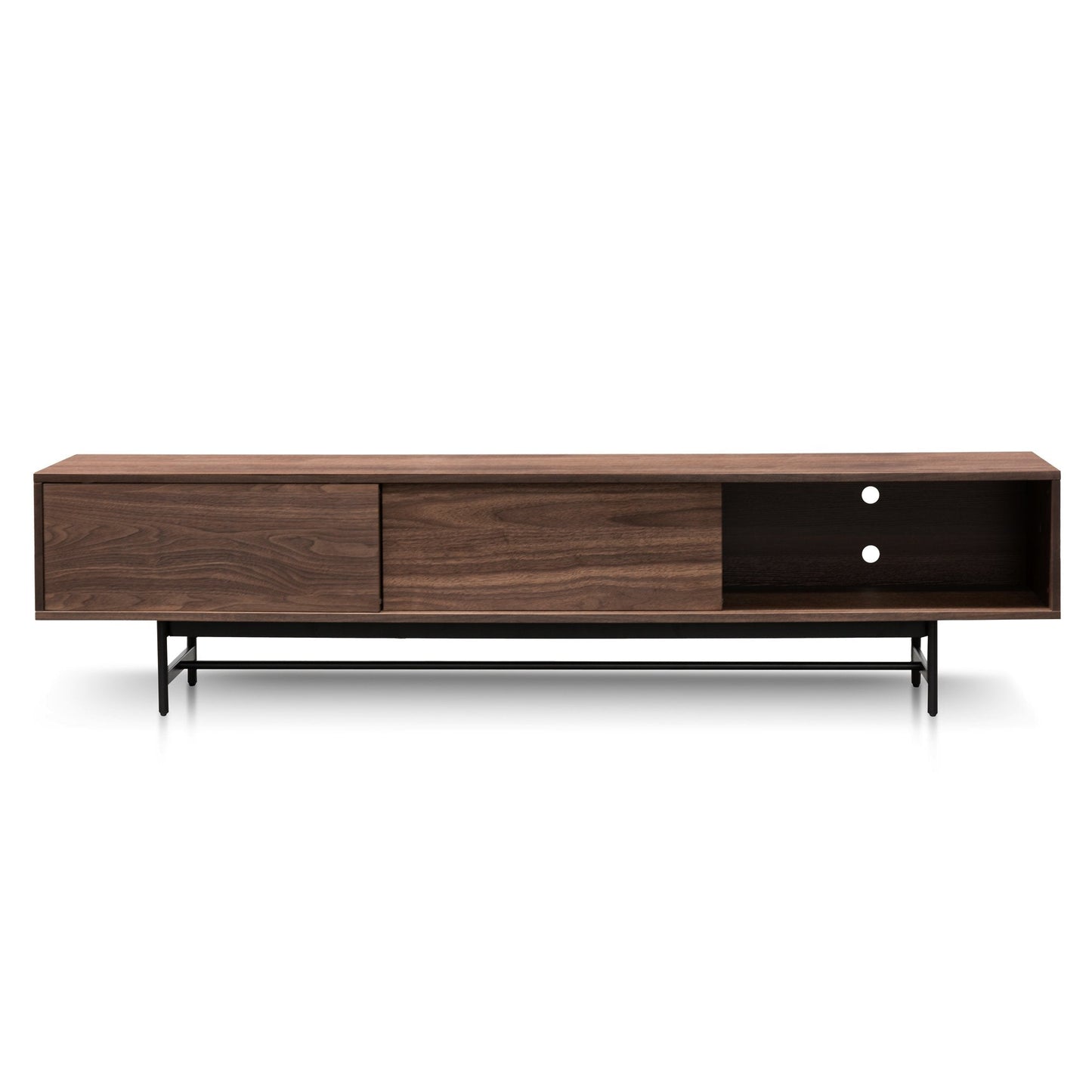 2.1m Walnut Wooden TV Entertainment Unit - Black Legs
