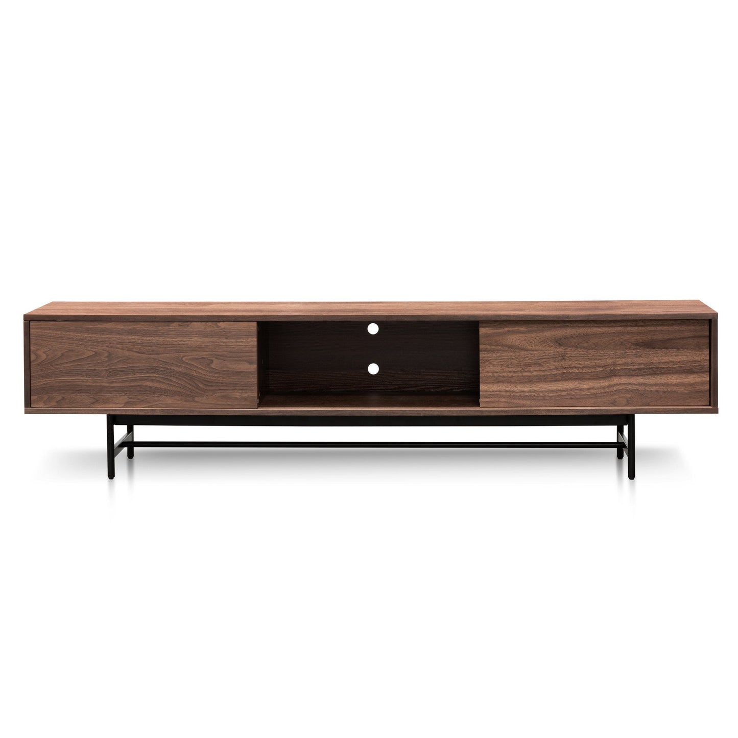 2.1m Walnut Wooden TV Entertainment Unit - Black Legs