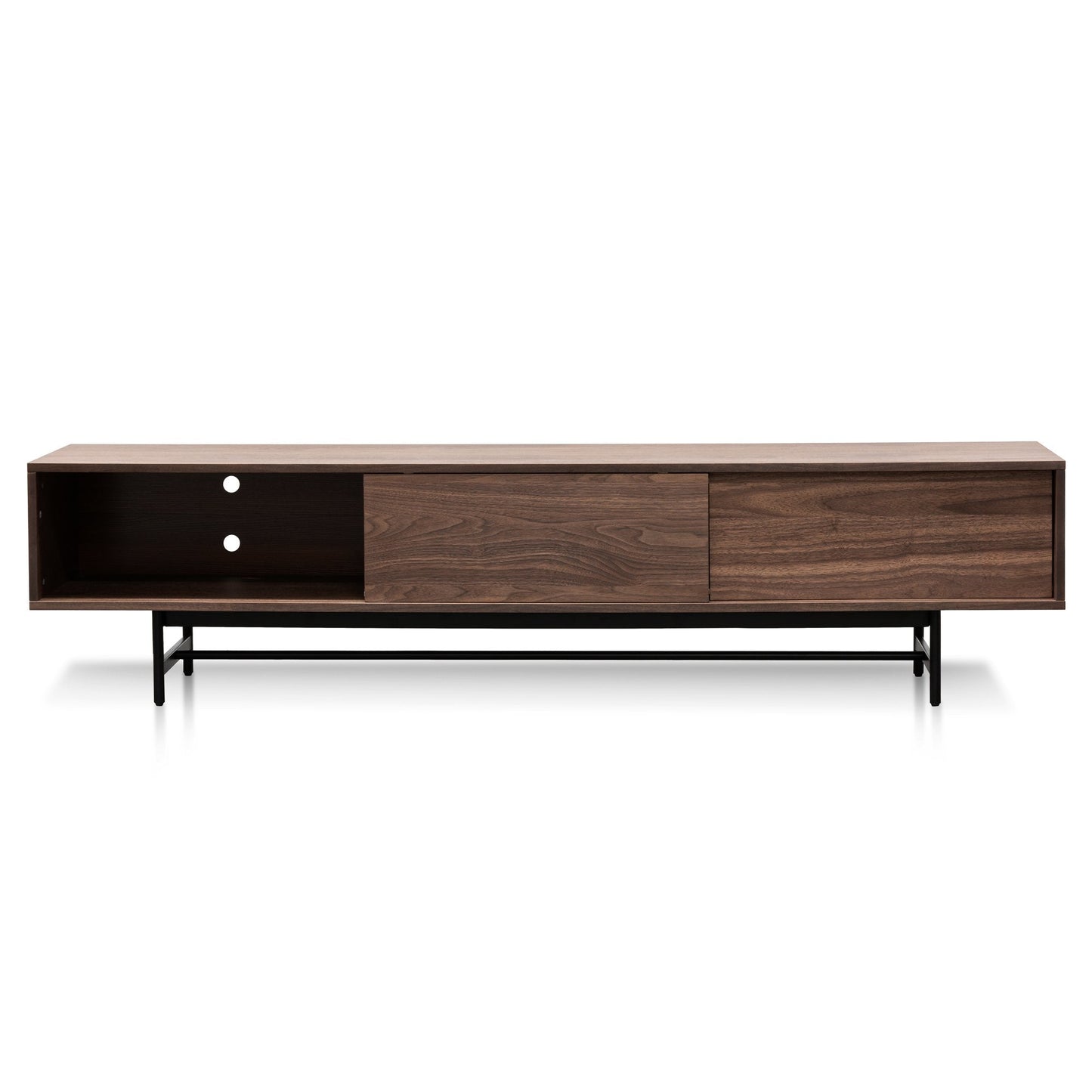 2.1m Walnut Wooden TV Entertainment Unit - Black Legs