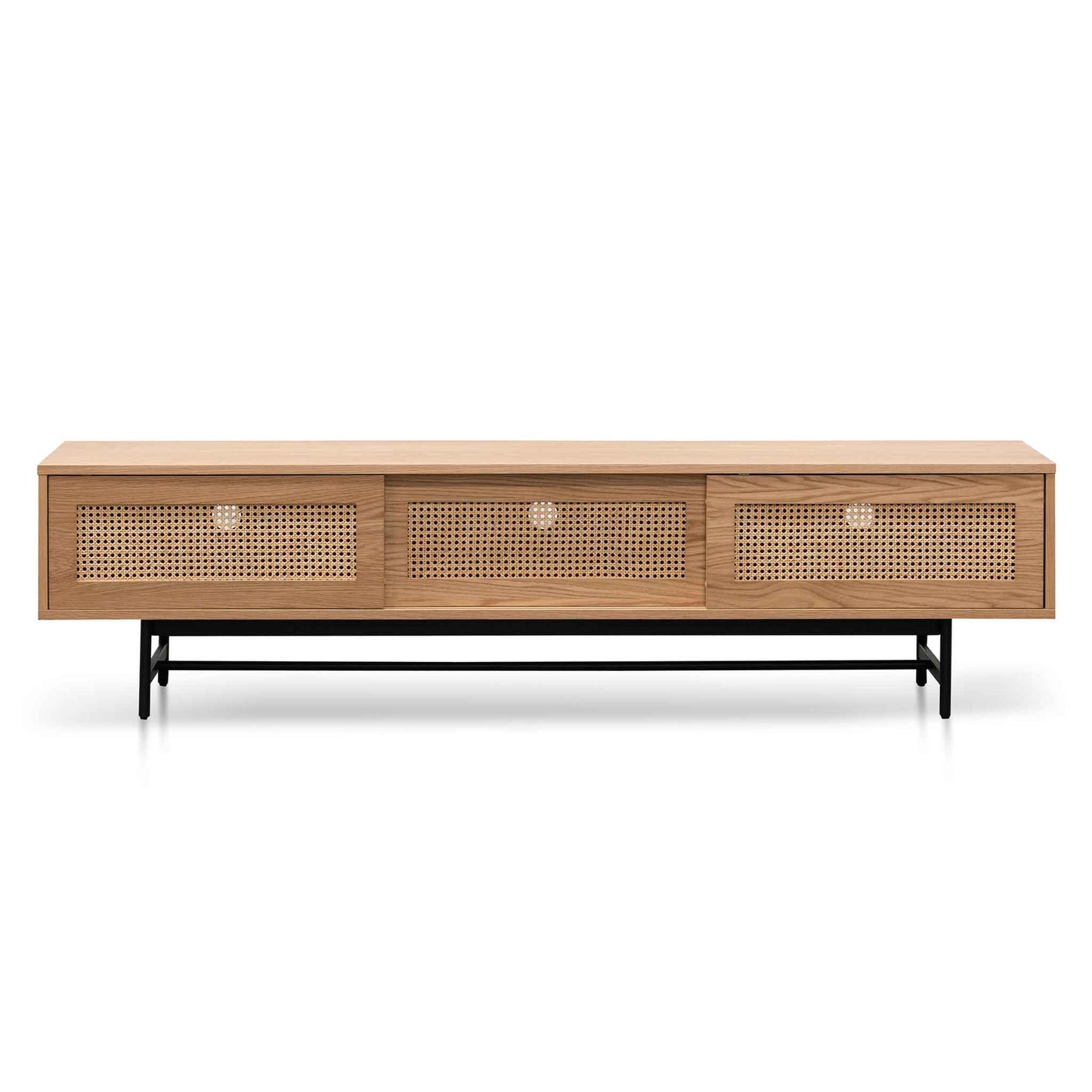 2m Natural Oak TV Entertainment Unit - Rattan Doors