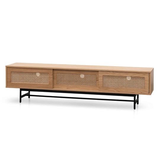 2m Natural Oak TV Entertainment Unit - Rattan Doors