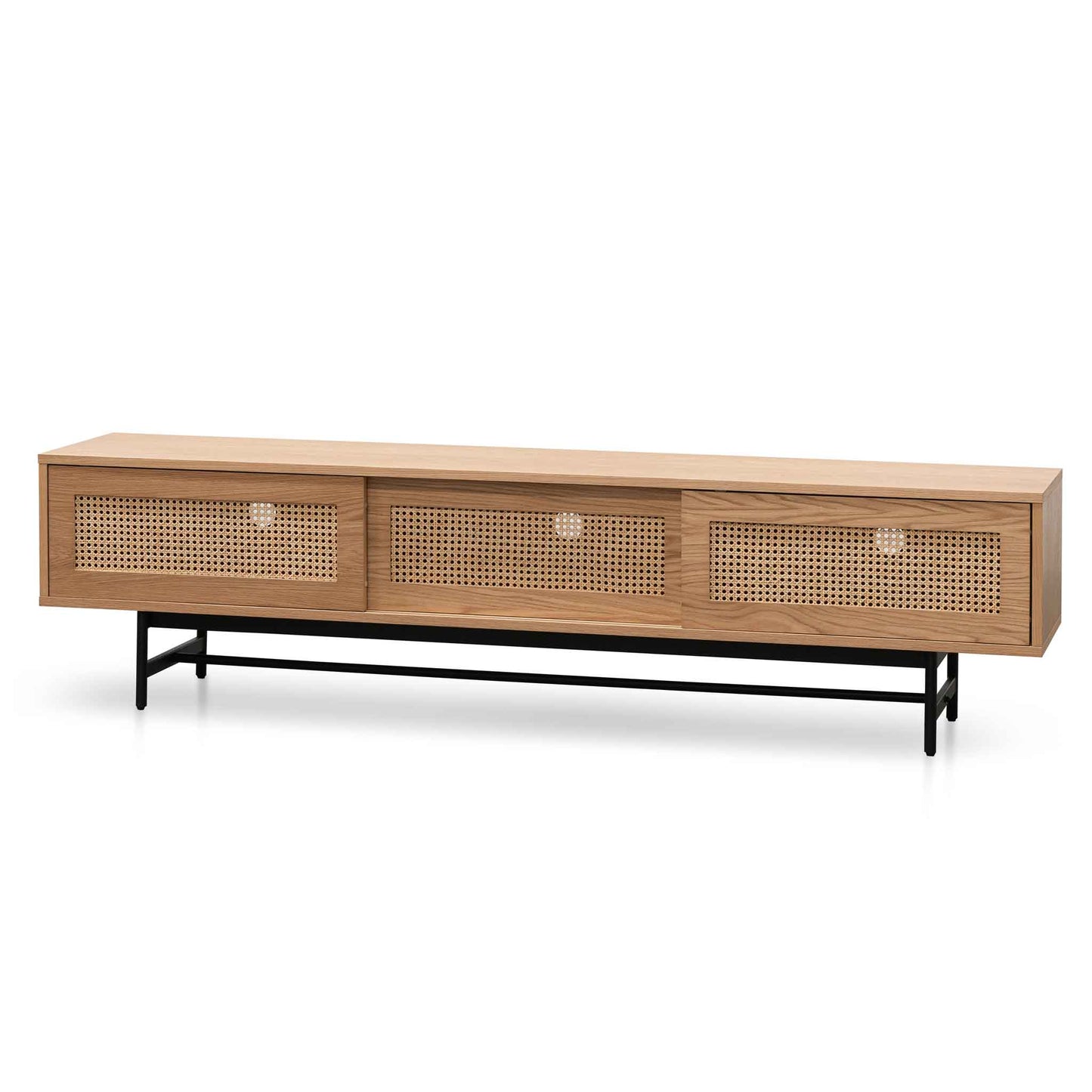 2m Natural Oak TV Entertainment Unit - Rattan Doors